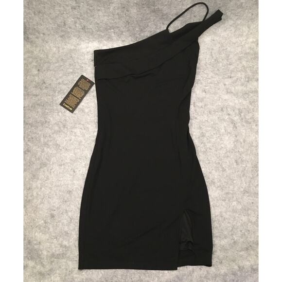 NWT Bebe Little Black Dress, Women's Size Small, Asymmetrical Off Shoulder, Slit - Picture 1 of 9